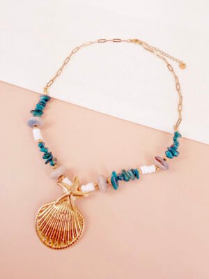 Collier Pia – Pendentif coquillage et perles pierre