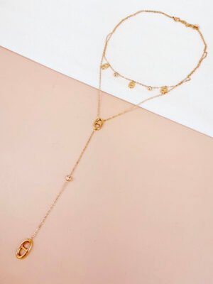 Collier Y Esmée – Double chaîne maille marine