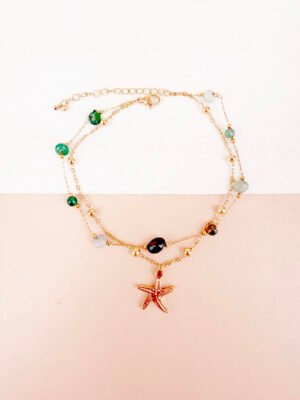 Bracelet cheville Starla – double chaîne et pierres colorées