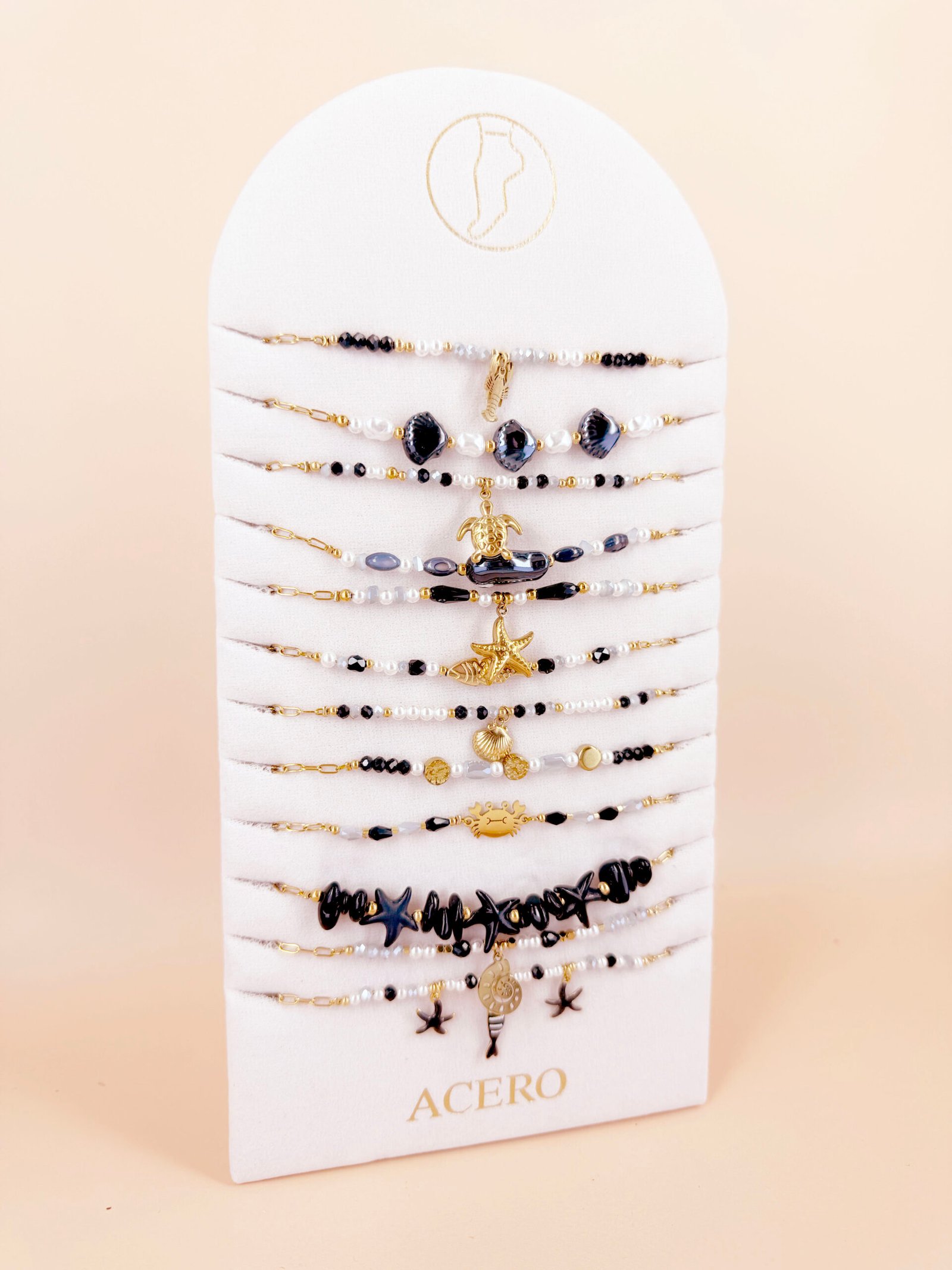 Lot de 12 bracelets cheville "océan" en acier Inoxydable - Noir – Image 3