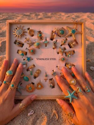 Lot de 36 bagues thème « océan » en acier Inoxydable – Bleu