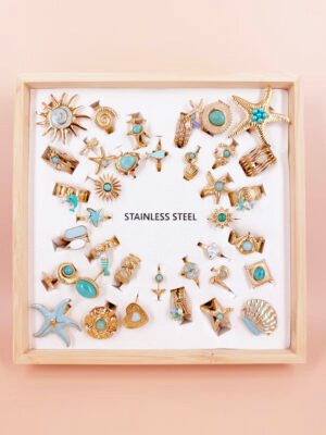 Lot de 36 bagues thème « océan » en acier Inoxydable – Bleu