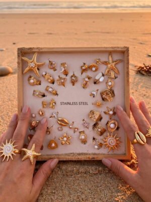 Lot de 36 bagues thème « océan » en acier Inoxydable – Blanc