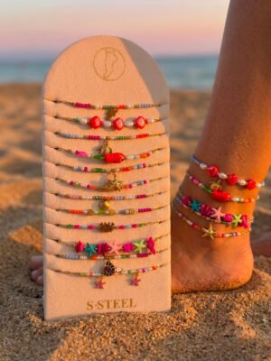 Lot de 12 bracelets cheville « océan » en acier Inoxydable – Multicolore