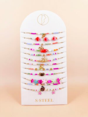 Lot de 12 bracelets cheville « océan » en acier Inoxydable – Multicolore