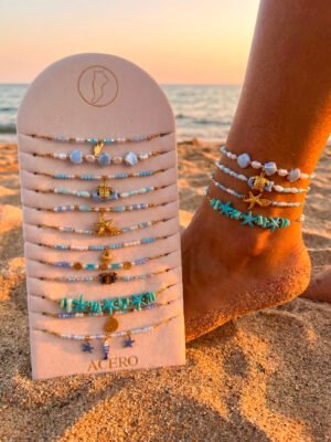 Lot de 12 bracelets cheville « océan » en acier Inoxydable – Bleu