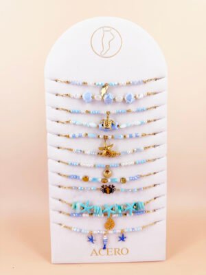 Lot de 12 bracelets cheville « océan » en acier Inoxydable – Bleu