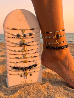 Lot de 12 bracelets cheville « océan » en acier Inoxydable – Noir