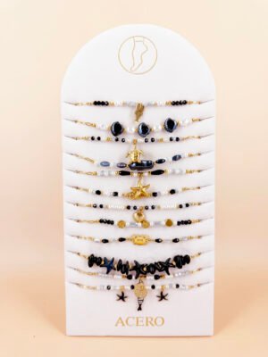 Lot de 12 bracelets cheville « océan » en acier Inoxydable – Noir