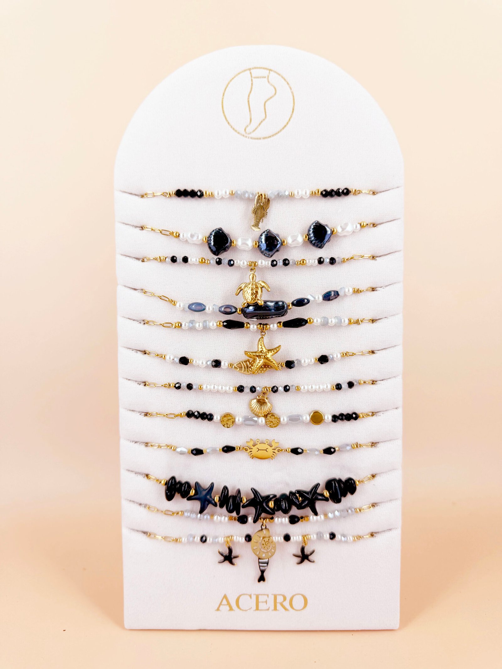 Lot de 12 bracelets cheville "océan" en acier Inoxydable - Noir – Image 2