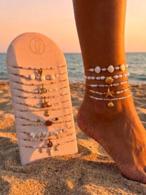 Lot de 12 bracelets cheville « océan » en acier Inoxydable – Blanc