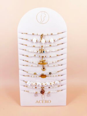 Lot de 12 bracelets cheville « océan » en acier Inoxydable – Blanc