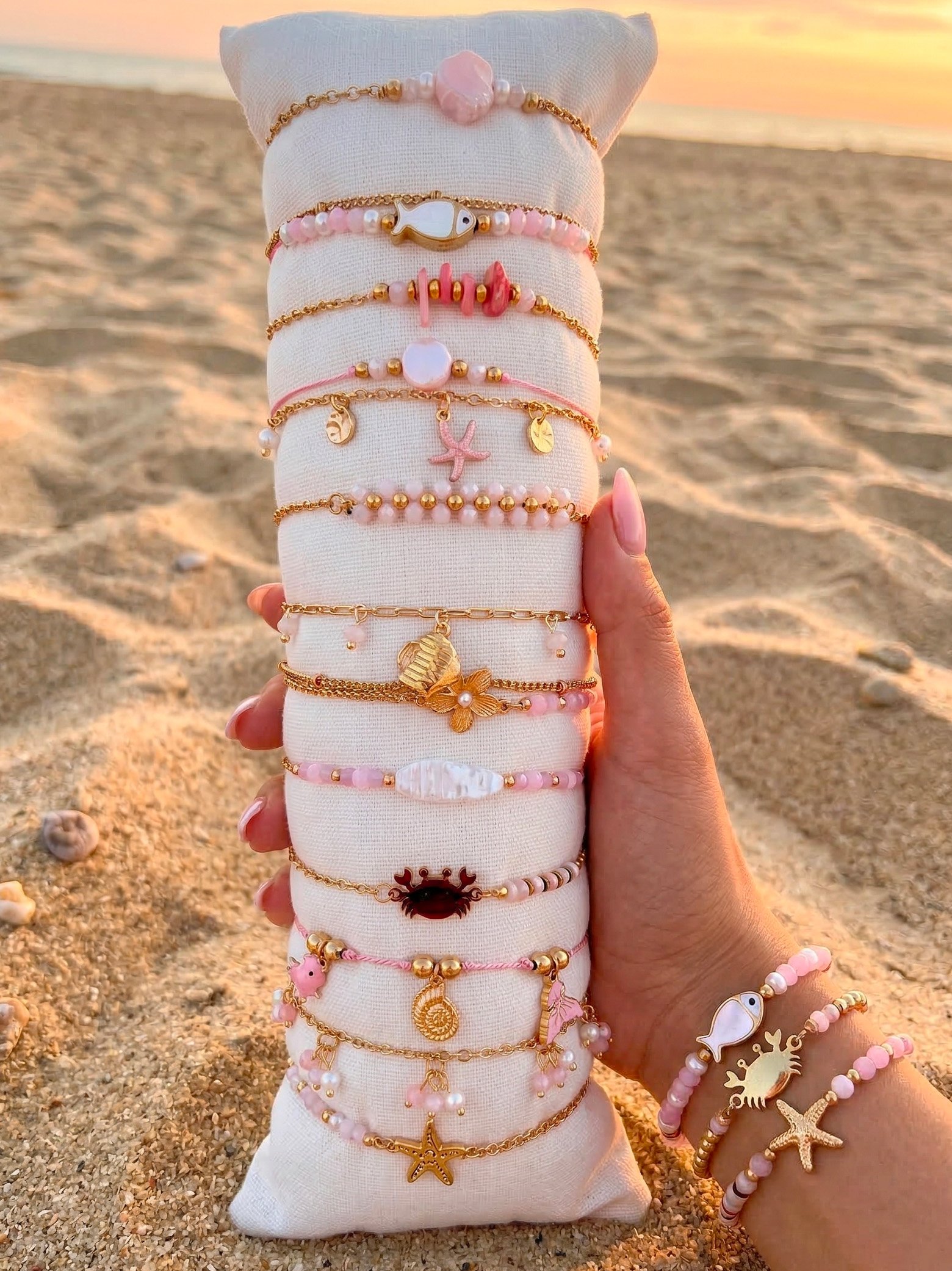 Lot de 12 bracelets "océan" en acier Inoxydable - Rose