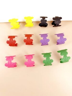 Lot de 12 Paires – Boucles d&rsquo;Oreilles « Créoles Florales » en Acrylique Mat