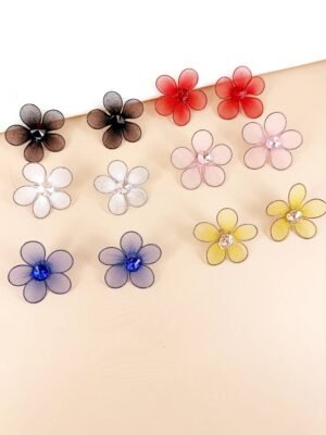 Lot de 12 Paires – Boucles d&rsquo;Oreilles « Marguerite de Soie » en Acrylique Mat