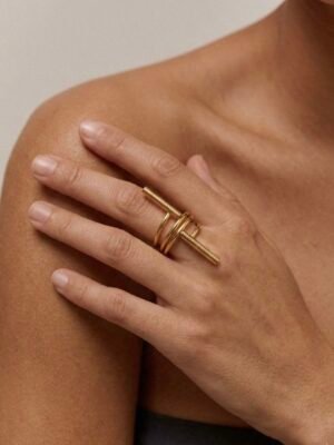 Bague « Lignes Minimalistes » – Acier Inoxydable Doré