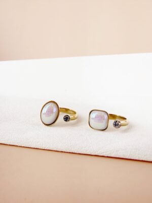 Lot de 2 Bagues Ajustables « Duo de Nacre & Cristal » – Acier Inoxydable