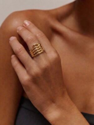 Bague Ajustable « Main Protectrice » – Acier Inoxydable Doré