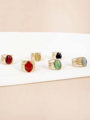 Lot de 6 Bagues Ajustables « Pierres de Lune & Couleurs » – Acier Inoxydable