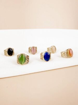 Lot de 6 Bagues Ajustables « Majestic Stones » – Acier Inoxydable