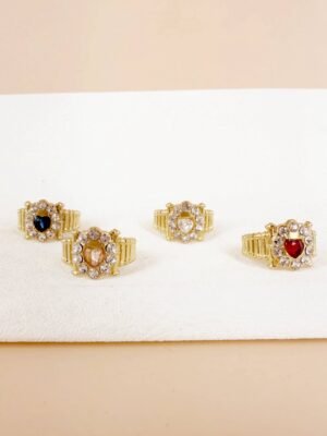 Lot de 4 Bagues « Cœurs de Cristal » – Acier Inoxydable & Zirconium