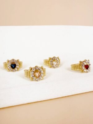 Lot de 4 Bagues « Cœurs de Cristal » – Acier Inoxydable & Zirconium