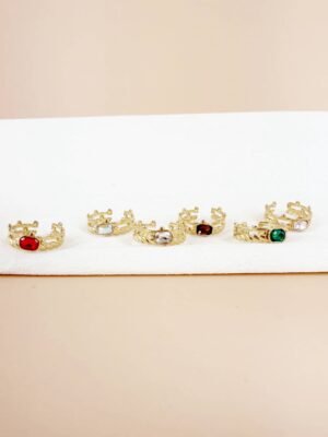 Lot de 6 Bagues Ajustables « Couronne de Cristaux » – Acier Inoxydable