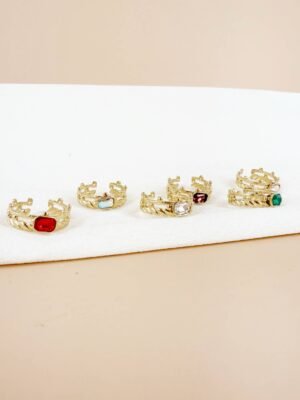 Lot de 6 Bagues Ajustables « Couronne de Cristaux » – Acier Inoxydable