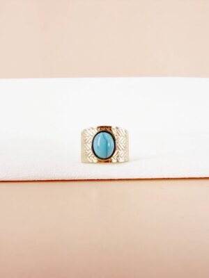 Bague Ajustable « Sérénité Turquoise » – Acier Inoxydable Gravé