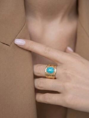 Bague Ajustable « Sérénité Turquoise » – Acier Inoxydable Gravé