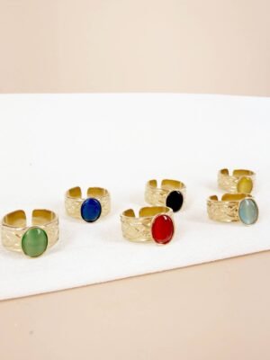 Lot de 6 Bagues Ajustables « Entrelacs & Cabochons » – Acier Inoxydable