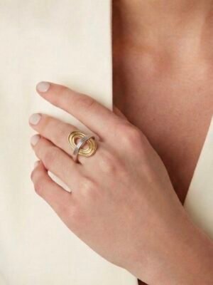 Bague Ajustable « Orbitale Bicolore » – Acier Inoxydable