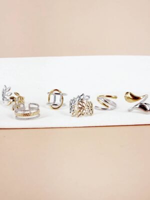 Lot de 6 Bagues Ajustables « Éclat Bicolore » – Acier Inoxydable