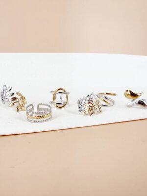 Lot de 6 Bagues Ajustables « Éclat Bicolore » – Acier Inoxydable