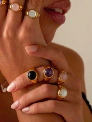 Lot 6 Bague Éclat Minéral en acier inoxydable
