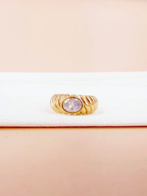 Bague Torsadée et Cristal Ovale en acier inoxydable