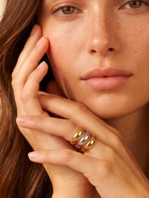 Grande bague triple argent doré