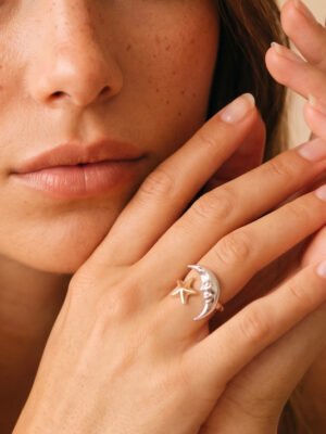 Bague Juliette lune étoile argent doré