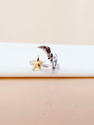 Bague Juliette lune étoile argent doré