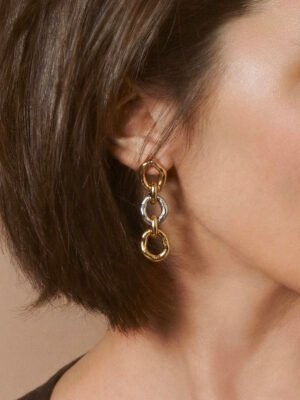 Boucles d’oreilles Trio de Maillons Texturés Bicolores en acier inoxydable