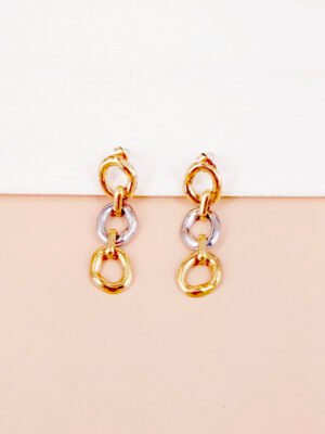 Boucles d’oreilles Trio de Maillons Texturés Bicolores en acier inoxydable