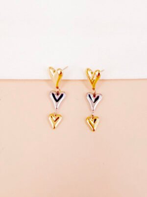 Boucles d’oreilles Cascade de Coeurs Bombés Bicolores en acier inoxydable
