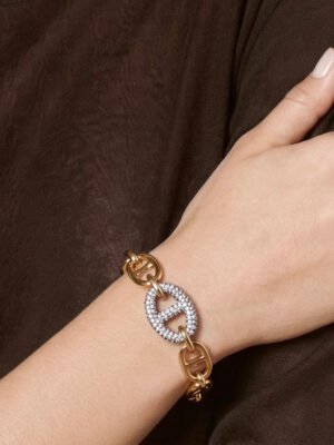 Bracelet Maillons Marine et Pavage de Cristaux en acier inoxydable