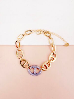 Bracelet Maillons Marine et Pavage de Cristaux en acier inoxydable