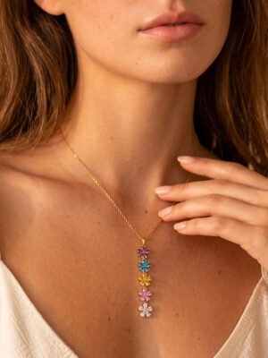 Collier Y Antigone – Fleur zircon coloré