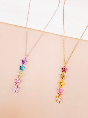 Collier Y Antigone – Fleur zircon coloré