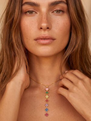 Collier Y Iphigénie – Fleur trèfle zircon coloré