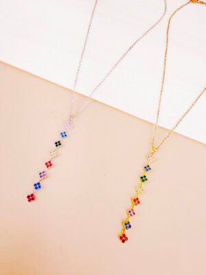 Collier Y Iphigénie – Fleur trèfle zircon coloré