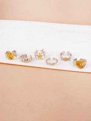 Lot de 6 bagues argent doré Marisol