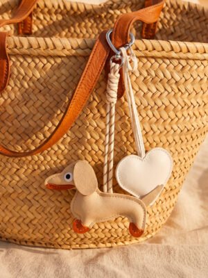 Porte clé sac grigri Clara – Chien coeur blanc